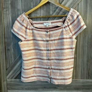 Madewell Striped Button-Front Boho Top - L - Coastal / Cottagecore 100% cotton